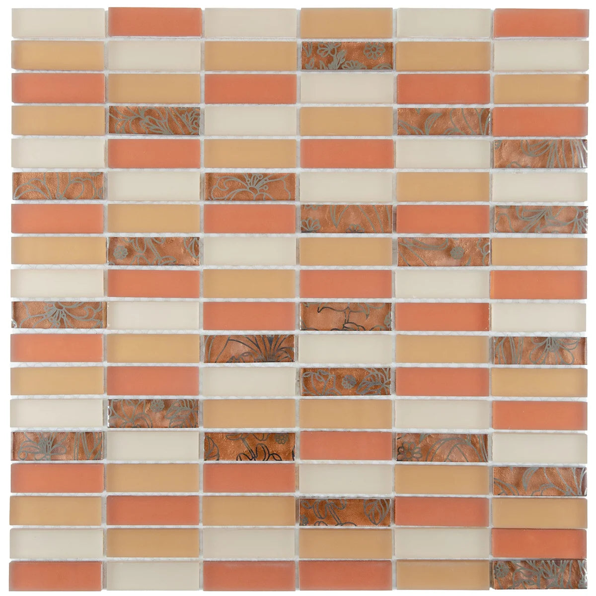 Mosaïque en verre orange format barrette