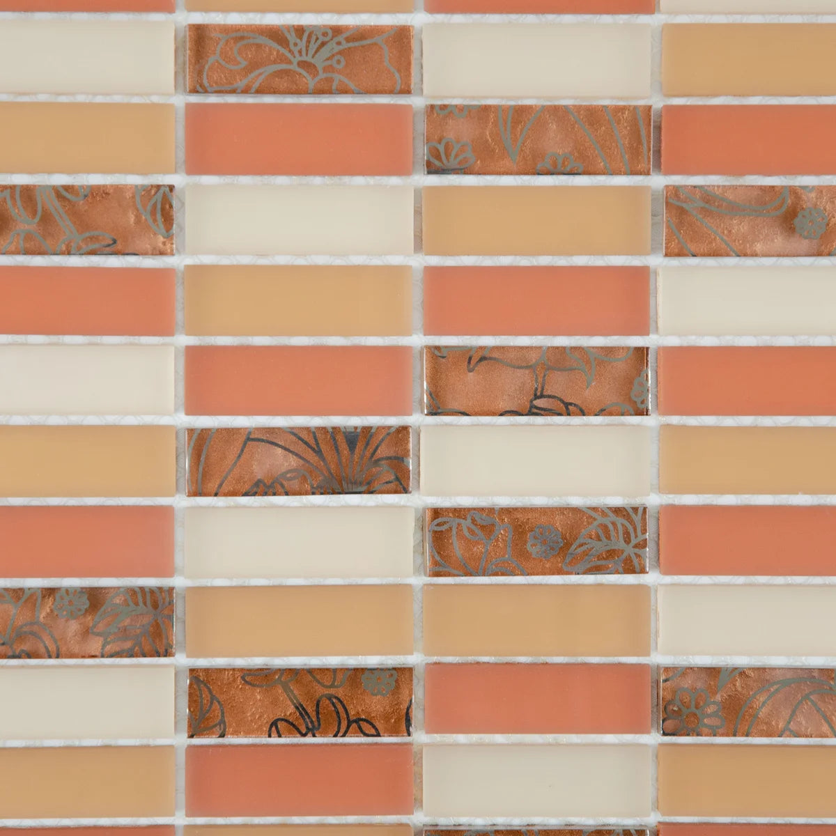 Mosaïque en verre orange format barrette zoom