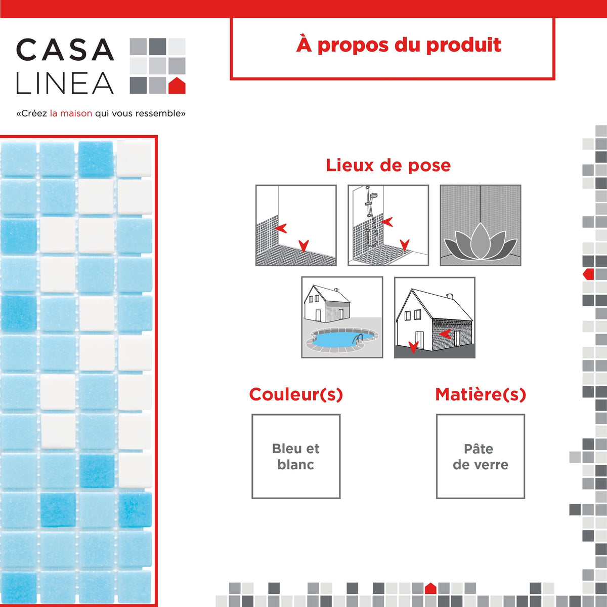 Mosaique melange adouci blanc bleu