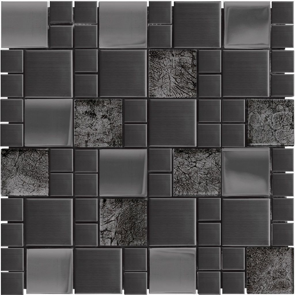 Mosaïque inox verre noir