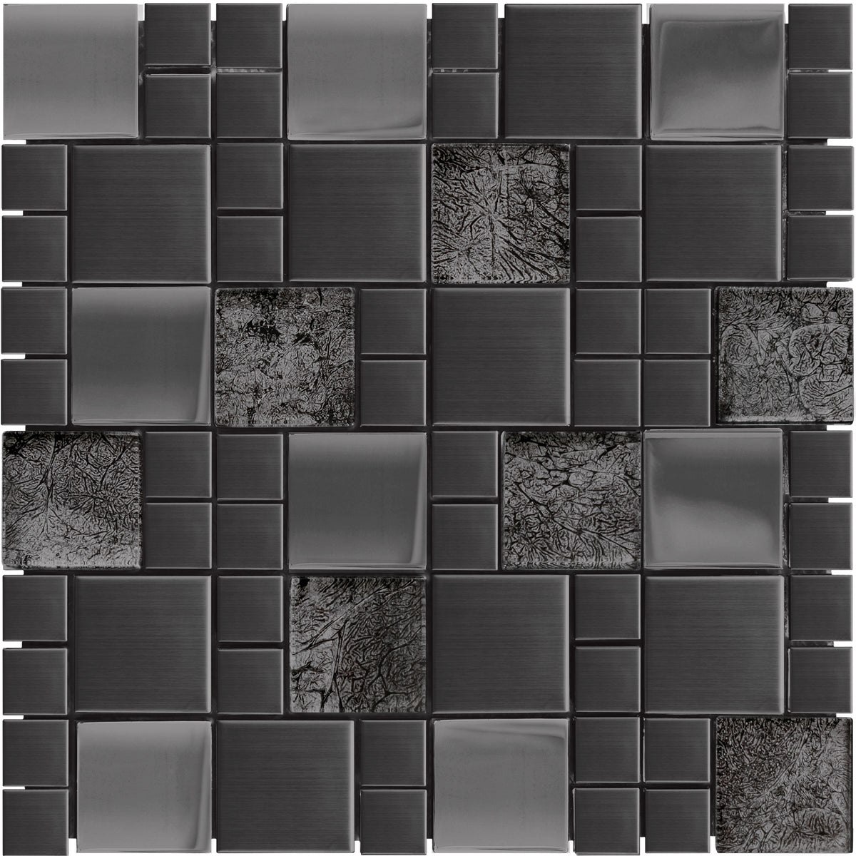 Mosaïque inox verre noir