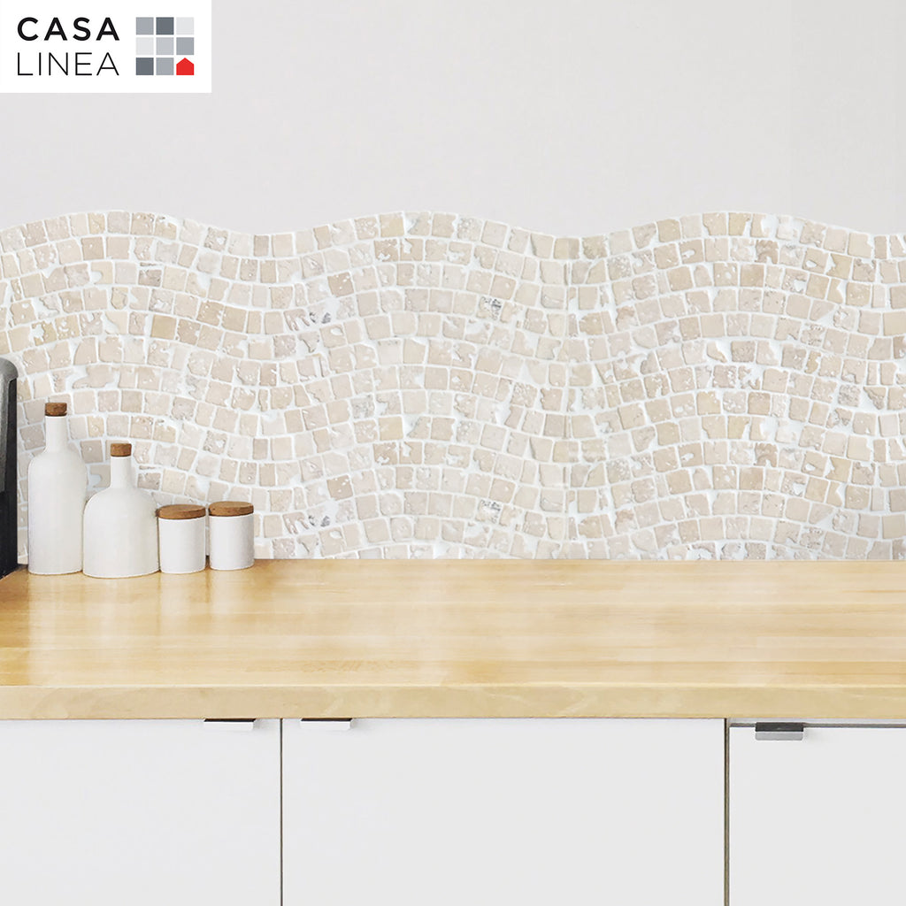 Mosaïque travertin ivoire vague