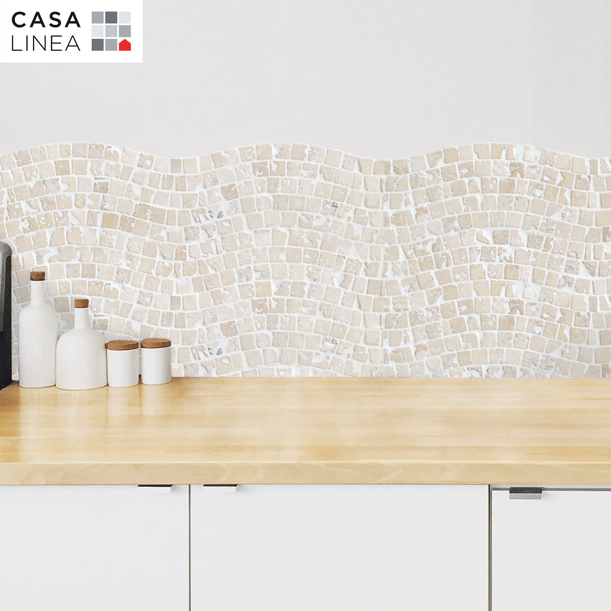 Mosaïque travertin ivoire vague