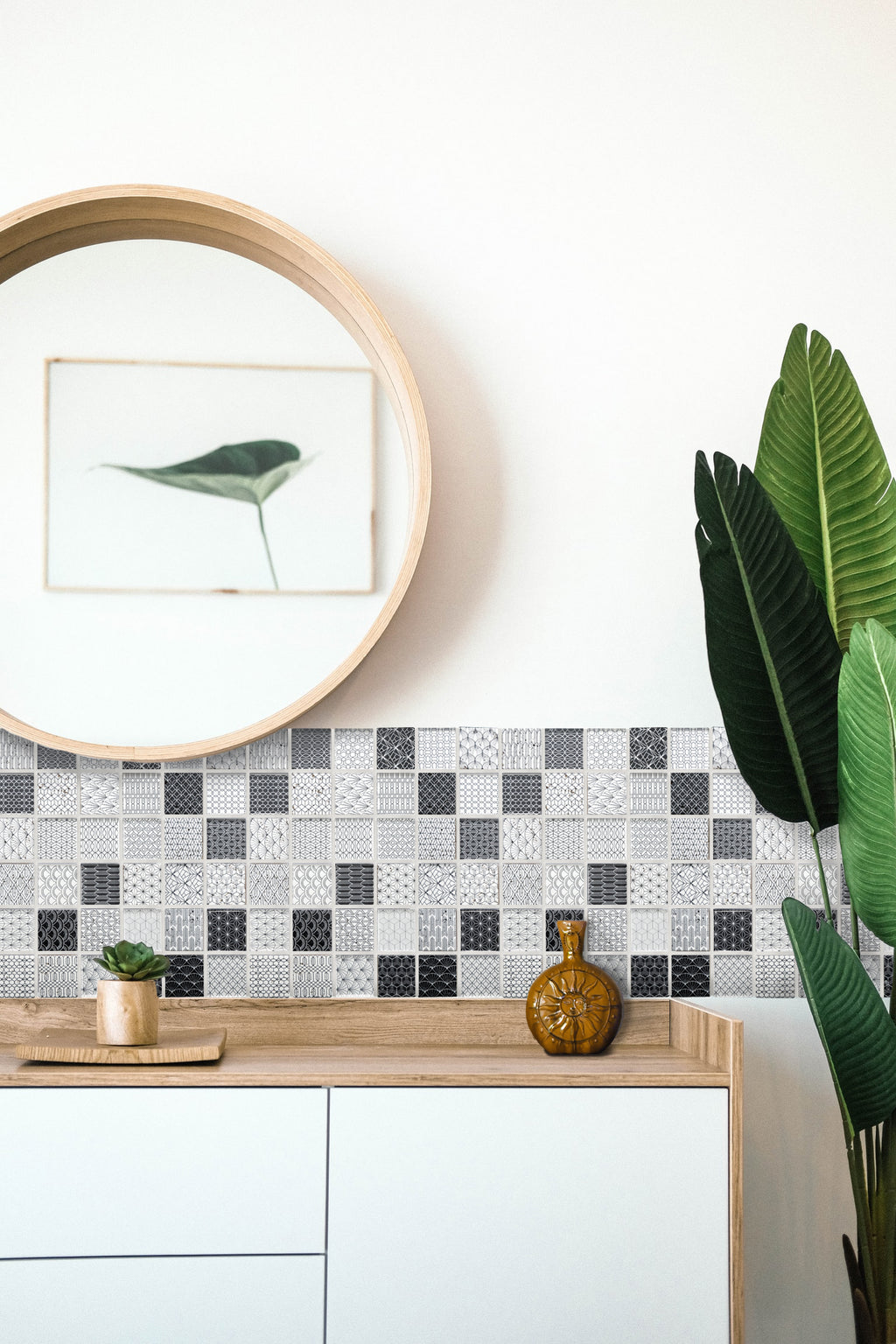 Mosaique art deco verre travertin