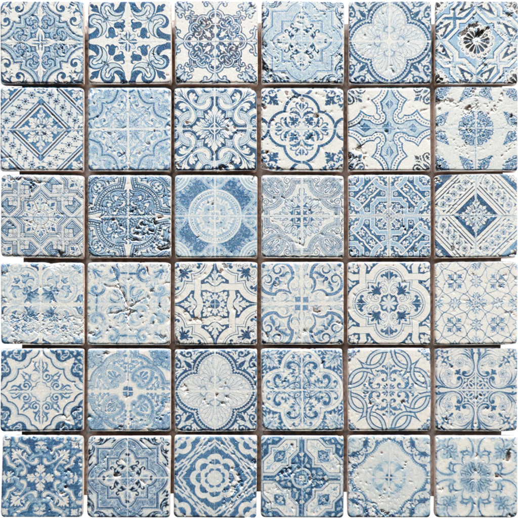 Mosaïque renaissance travertin décore blue
