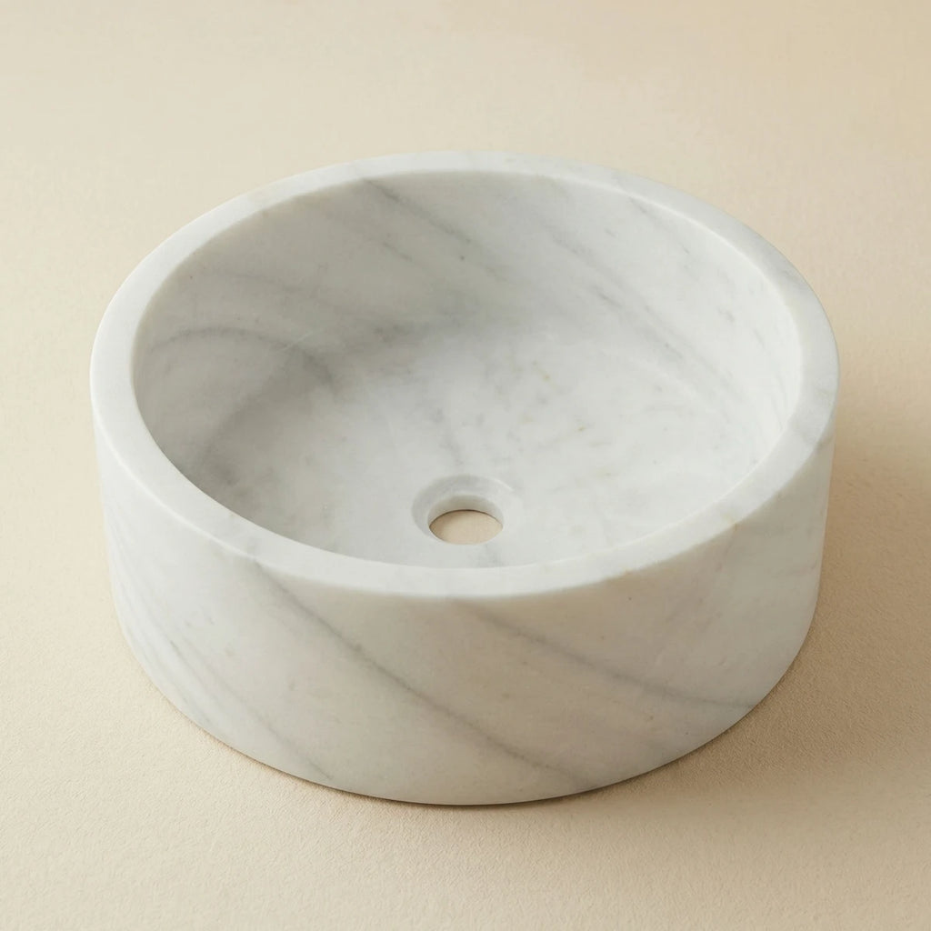 Vasque en marbre blanc ronde pour salle de bain perspective