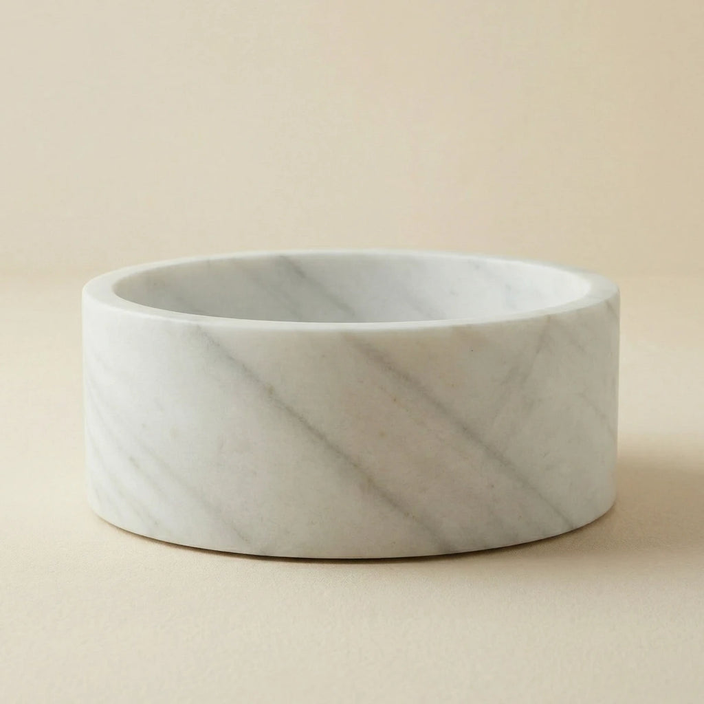 Vasque en marbre blanc ronde pour salle de bain de face